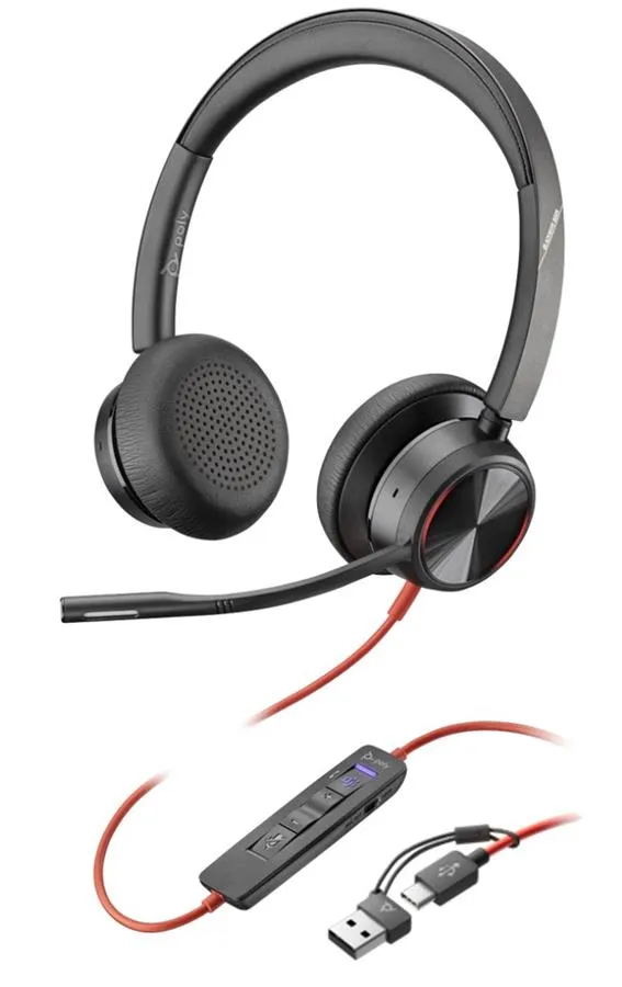 Гарнитура компьютерная стерео On-ear Poly Blackwire 8225-M, USB-A, USB-C, всенаправленный, ANC, Acoustic Fence, Microsoft Teams, черный