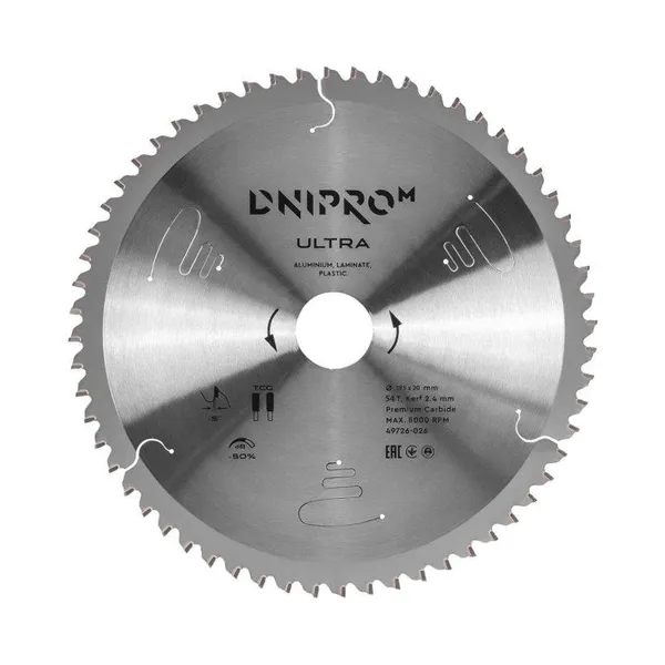 Пиляльний диск Dnipro-M ULTRA 185 мм 20 16 65Mn 54Т (алюм., пласт., лам.) фото №1