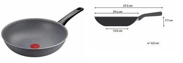 Сковорода ВОК Tefal Hard Stone, 28см, алюминий, бакелит, серый