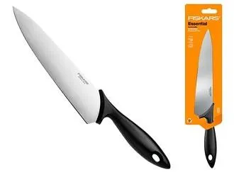 Кухонний ніж кухарський Fiskars Essential, 21.4см, нержавіюча сталь, пластик, чорний, пластик