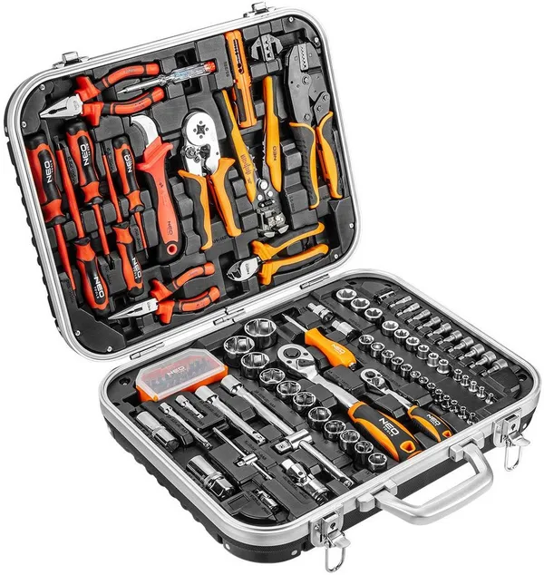 Набір інструментів для електрика Neo Tools, 1000 В, 1/2", 1/4", CrV, 108 шт. фото №1