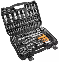Набор инструментов Neo Tools, набор торцевых головок, 108 шт, 1/2", 1/4", CrV, кейс фото