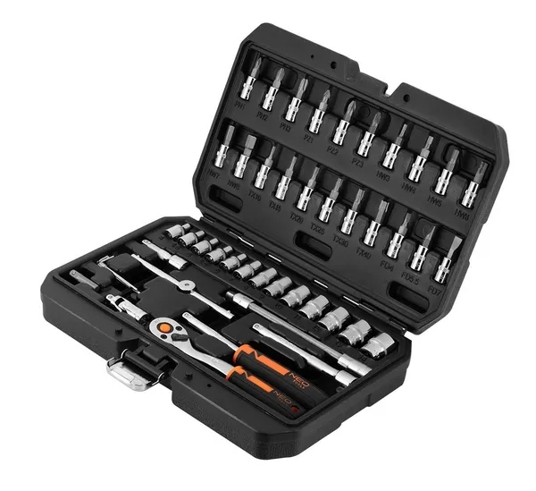 Набор инструментов Neo Tools, набор торцевых головок, 46 шт, 1/4", CrV, кейс фото №13