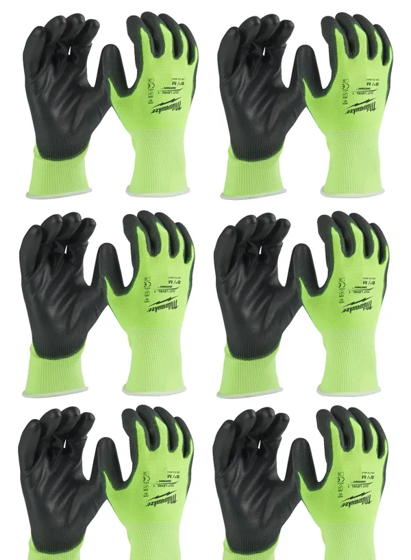 Рукавиці Hi-Vis сигнальні MILWAUKEE, з опором порізам 3/C рівня, розмір 8/M, (12шт)