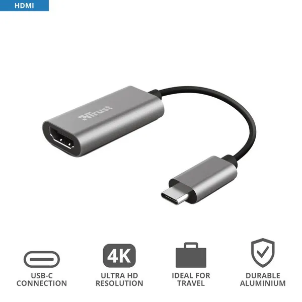 Адаптер Trust Dalyx USB-C > HDMI, 0.2м, Алюміній, чорний