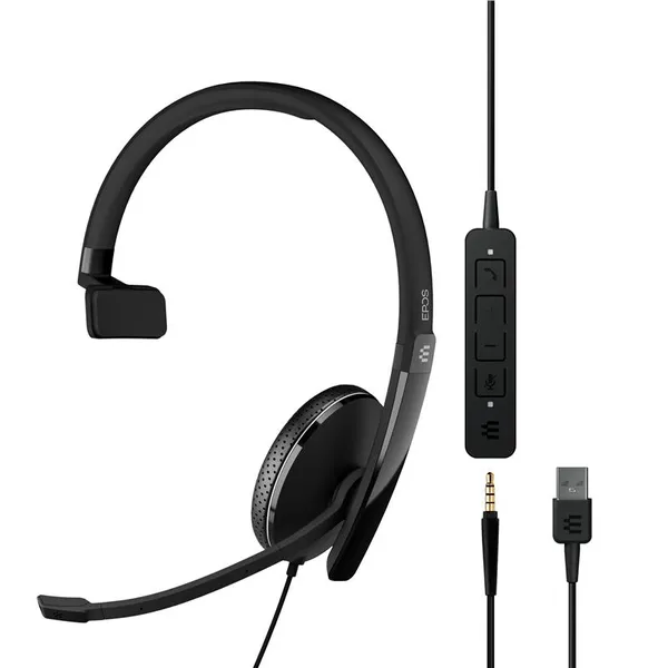 Гарнитура компьютерная моно On-Ear EPOS ADAPT 135T USB II, 3.5мм/USB, однонаправленный, сертификат Microsoft Teams, 1.8м, Черный