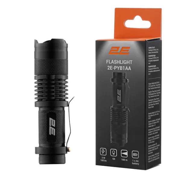 Ліхтар ручний на батарейках 2E PYB1AA AAx1 100лм 3Вт 3 режими освітлення IPX4 0.04кг купити онлайн