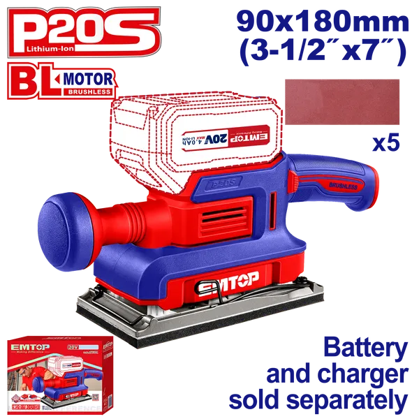 Шлифмашина вибрационная аккумуляторная EMTOP ELFS2031 (без АКБ и ЗУ)