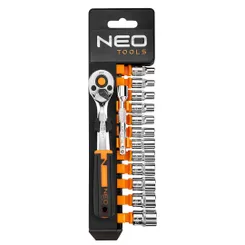 Набор торцевых головок Neo Tools, 14 шт, 1/4", трещотка 90 зубцов, CrV фото