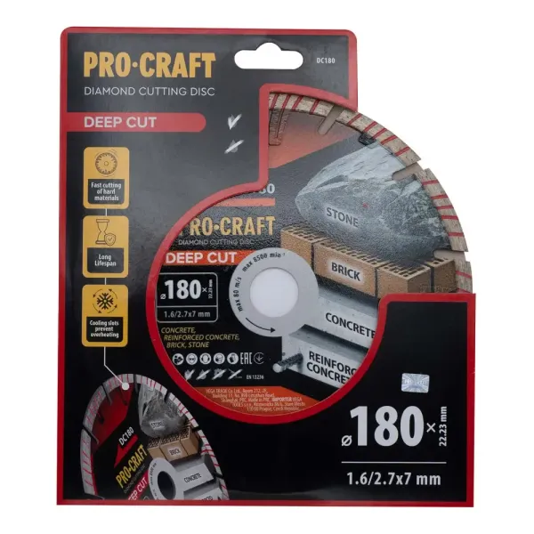 Сегментный алмазный диск 180×2.7×22.23 мм по керамограниту Procraft DC180