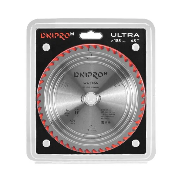 Пильный диск Dnipro-M ULTRA 185 мм 20 16 65Mn 48Т (по дереву, ДСП) фото №4