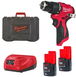 Дриль-шуруповерт акумуляторна безщіткова ударна MILWAUKEE, M12 BLPDRC-202С (40Нм) (зарядний пристрій, 2 акум.Х2Аг, кейс) фото