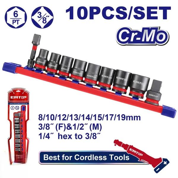 Набор ударных головок 3/8" EMTOP EMSSD38104, 10 шт.