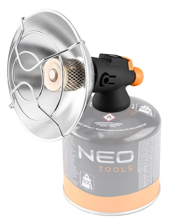 Обогреватель газовый туристический Neo Tools, 92г/час, картриджный, регулятор, пьезоподжиг, черный купить в Украине