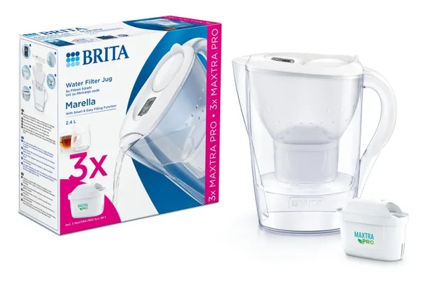 Фильтр-кувшин Brita Marella Memo MXPro 2.4л (1.4л очищенной воды) с фильтр-картриджем 3шт, белый