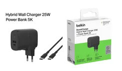 Зарядное устройство сетевое Belkin 25Вт USB-С PD, PowerBank 5000мАч, кабель USB-C > USB-C, 1м, черный фото