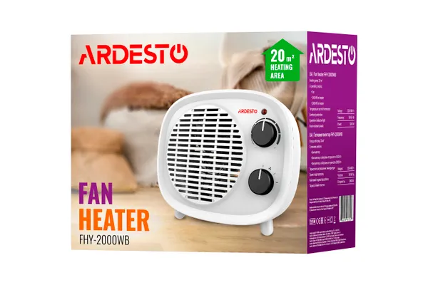 Заказать Тепловентилятор ARDESTO, 20м2, 2000Вт, мех. упр-ние, спиральный нагрев. элемент, белый/чёрный с доставкой