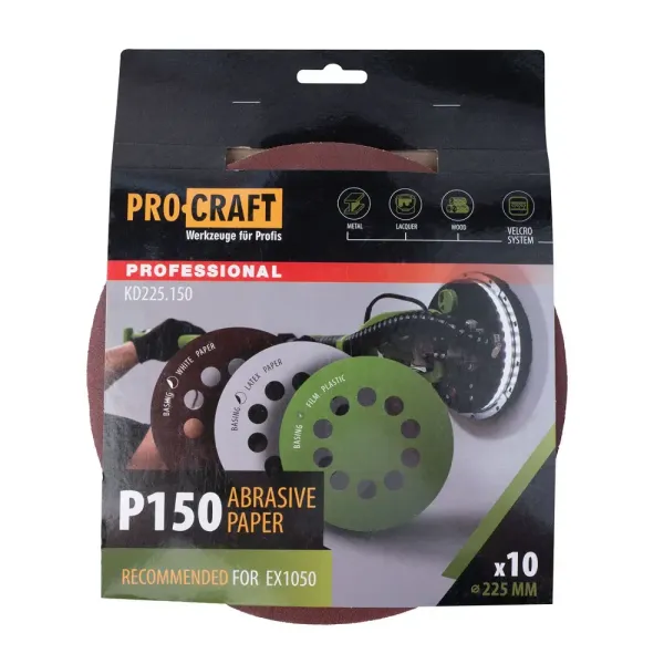 Круг шлифовальный P150, 225 мм Procraft KD225.150 на липучке (упаковка 10 шт)
