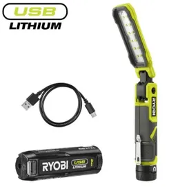 Ліхтар інспекційний акумуляторний Ryobi USB Lithium RLI4-120G, 4В, 2А·год, 650лм, 3 функції освітлення, магніт, затискач фото