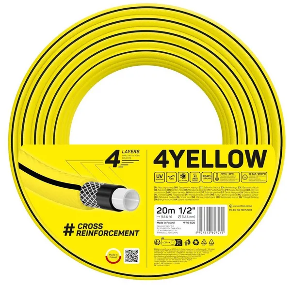 Шланг садовый Cellfast 4YELLOW 1/2" 20м 4 слоя до 20бар -10…+50°C