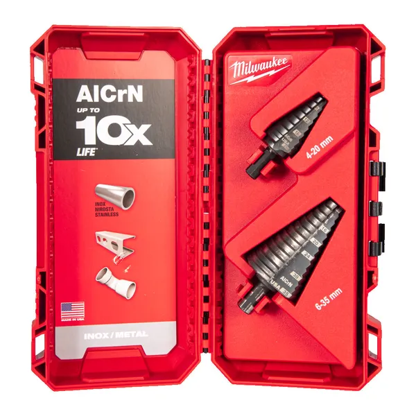 Набір свердл ступінчастих Step Drill COBALT ALCRN MILWAUKEE (Ø4–20мм и Ø6–35мм) (2шт), пластикова коробка