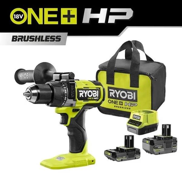 Шуруповерт-дрель ударный аккумуляторный Ryobi ONE+ HP RPD18X-242S 18В 1х2А·ч 1х4А·ч ЗУ 95Нм 500·2100об·мин 1.3кг сумка