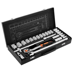 Набор инструментов Neo Tools, набор торцевых головок, 25шт, 1/2", CrV, металлический кейс фото