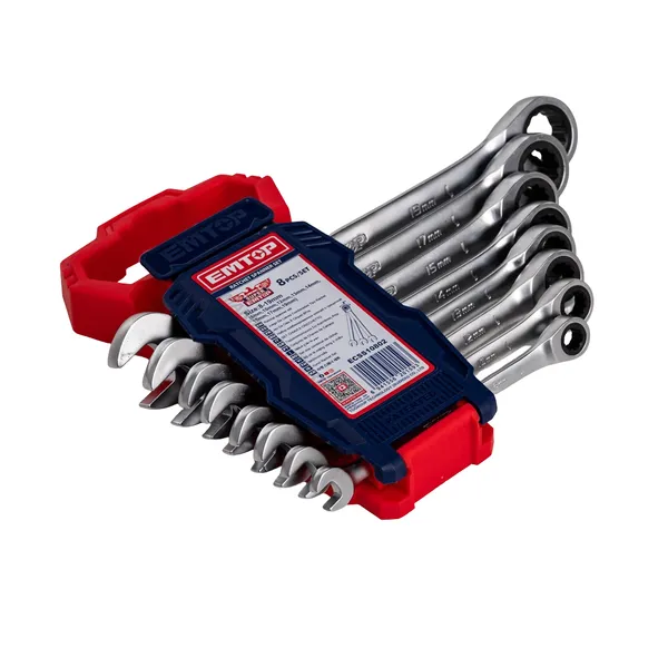 Набор гаечных ключей с храповым механизмом EMTOP ECSS10802, 8 пр