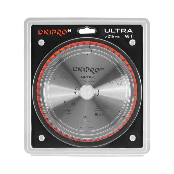 Пильный диск Dnipro-M ULTRA 216 мм 30 25.4 65Mn 48Т (по дереву, ДСП) фото №2
