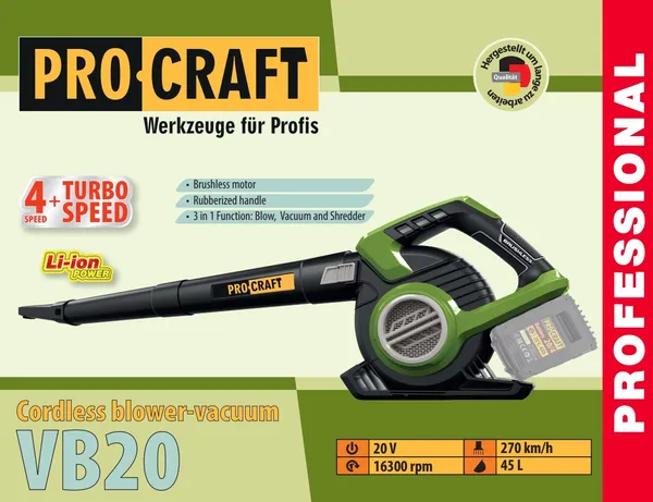 Аккумуляторный пылесос-воздуходувка Procraft VB20 (без акб и зп) цена в Украине