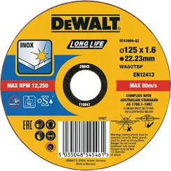 Диск отрезной по металлу DeWalt INOX Long Life 125х1.6х22.23мм фото
