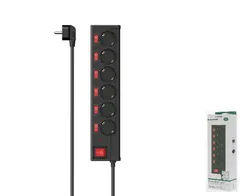 Удлинитель сетевой Hama 1.4м, 6хТип, 16А, фильтр, черный фото