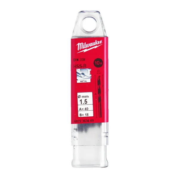 Свердло по металу HSS-R MILWAUKEE DIN338, діаметр 1,5х40х18мм, (10шт), пластикова коробка