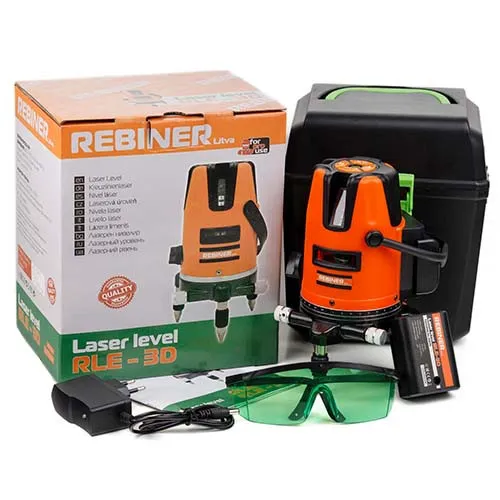 Лазерный уровень 3 луча Rebiner RLE-3D зеленый диод заказать