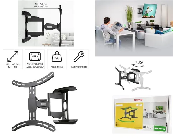 Крепление ТВ наклонно-поворотное Hama TV-WB, 32-65", черный