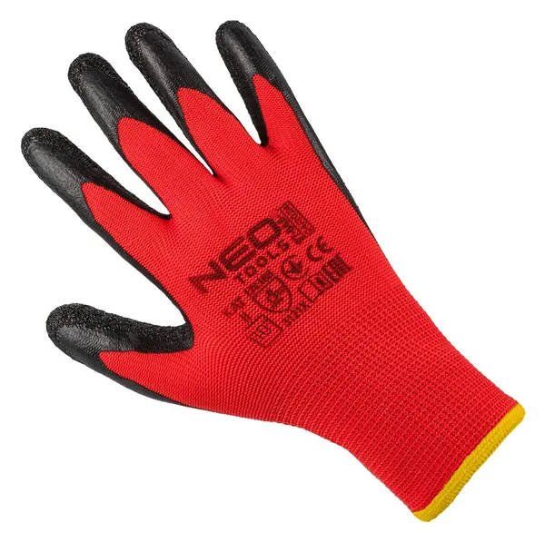 Перчатки рабочие Neo Tools комплект 12шт, полиэстер с латексным покрытием, р.10, красно-черный цена в Украине