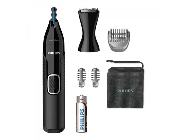 Триммер Philips Series 5000 для бороды, усов, окантовки,бровей, носа и ушей, 1хАА, насадок-4, чехол, сталь, черный