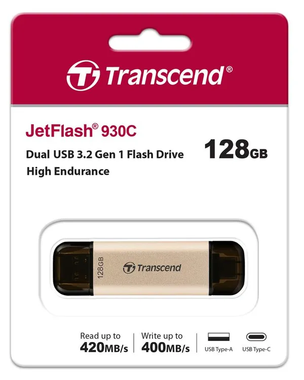 Накопитель Transcend 128GB USB 3.2 Type-A + Type-C JetFlash 930 R420/W400MB/s Чёрный