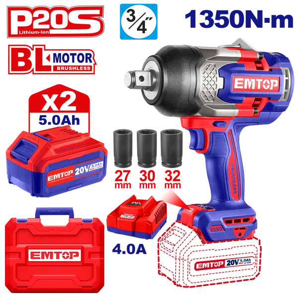 Гайковерт аккумуляторный ударный EMTOP ECIWL20135 (АКБ + ЗУ)