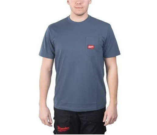 Футболка MILWAUKEE WTSSBLU-XL, з карманом та коротким рукавом, синя, (розмір XL) цена в Украине
