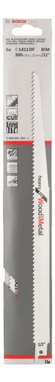 Полотно пиляльне для шабельної пилки Bosch по дереву та металу, S 1411 DF, 6TPI, 5шт