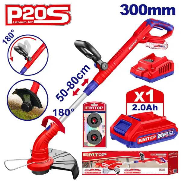 Триммер аккумуляторный EMTOP ELGT203011 (АКБ + ЗУ)