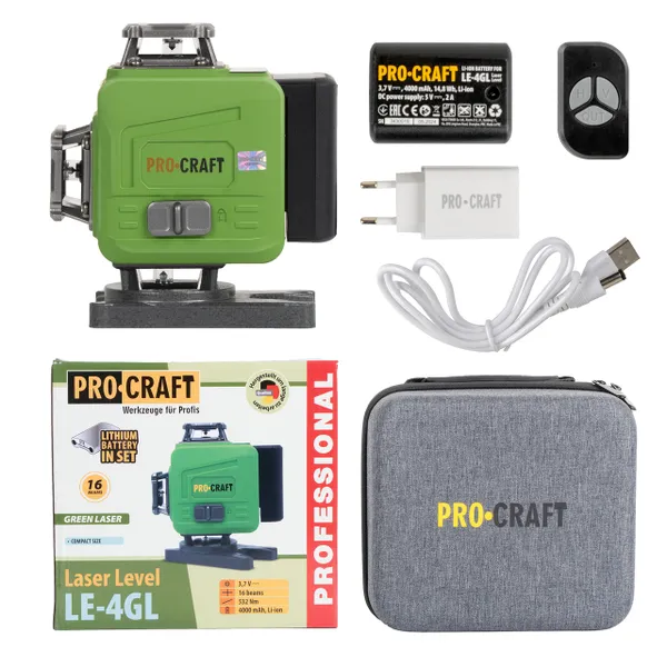 Строительный уровень 16 лучей Procraft LE-4GL с зеленым диодом
