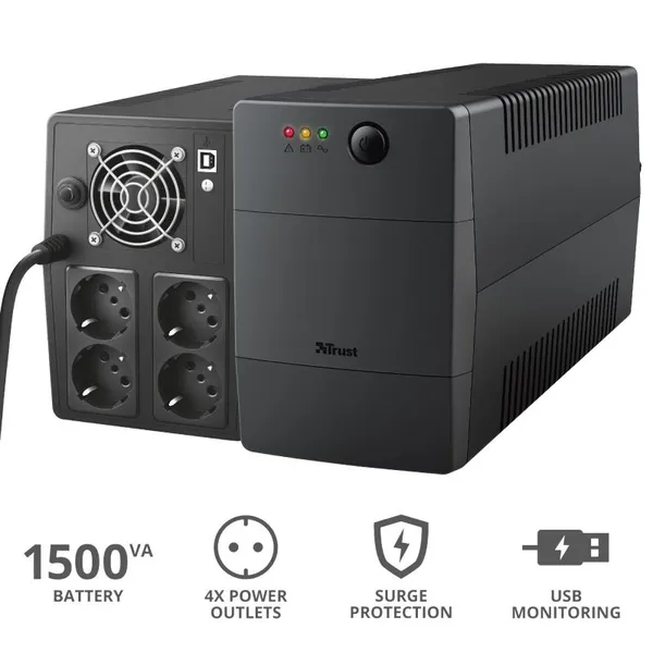 Джерело безперебійного живлення Trust Paxxon 1500VA UPS with 4 standard wall power outlets BLACK