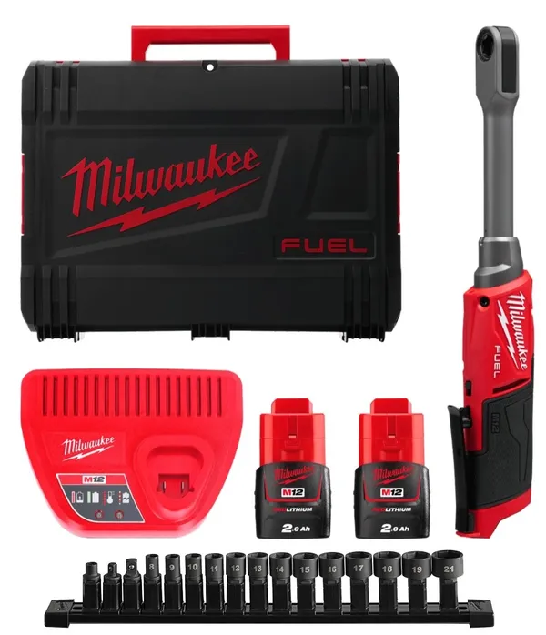 Гайковерт-тріскачка кутовий акумуляторний Hex 14.4мм MILWAUKEE, M12 FPTR-202X, 81Нм (зарядний пристрій, 2 акум. Х 2Аг, наскрізні