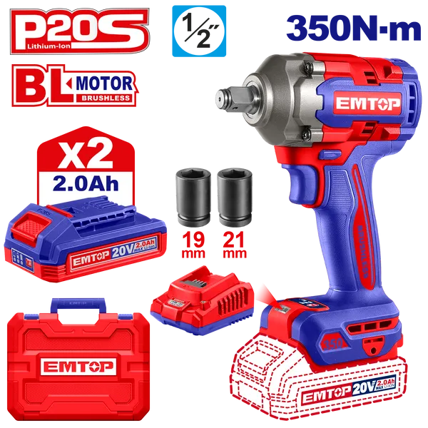 Гайковерт аккумуляторный ударный EMTOP ECIWL2035 (АКБ + ЗУ)