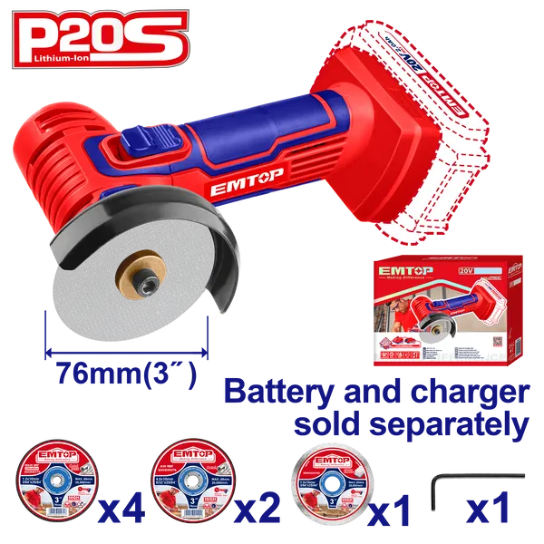 Болгарка (угловая шлифмашина) аккумуляторная EMTOP ELAG7601 (без АКБ и ЗУ)