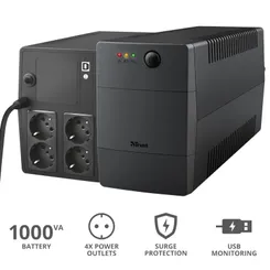 Джерело безперебійного живлення Trust Paxxon 1000VA UPS with 4 standard wall power outlets BLACK фото