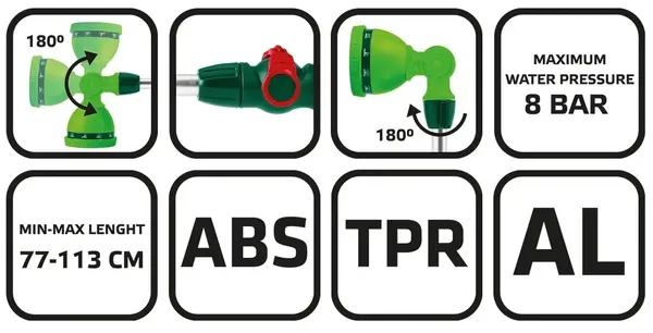 Купить Ороситель ручной Verto, 1/2"-3/4", штанга 77-113см, 10 функций, плавная регулировка напора воды большим пальцем, держатель двухкомпонентный со скидкой