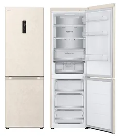 Холодильник LG с нижн. мороз., 186x60х68, холод.отд.-234л, мороз.отд.-110л, 2дв., E, NF, инв., диспл внешн., Fresh Сonverter, Metal Fresh, бежевый фото